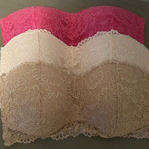 Jessica Simpson Lace Bandeau Bra Trio - Pink, Cream, Tan